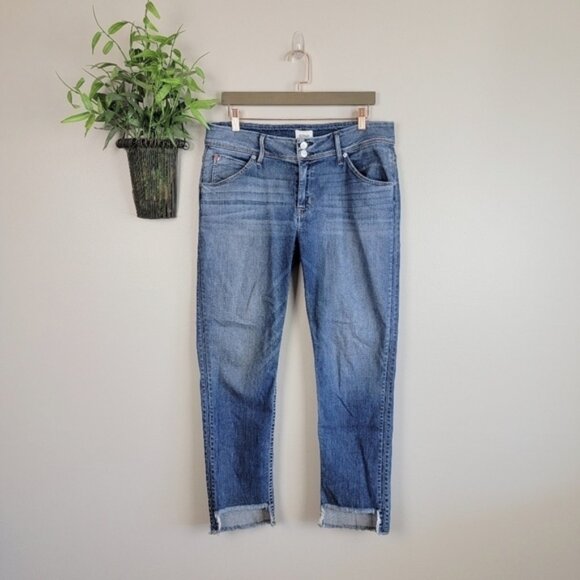 Hudson Cat Skinny Mid Rise Medium Wash Crop Step Hem Frayed Flap Pocket Jeans 30 - Picture 2 of 16